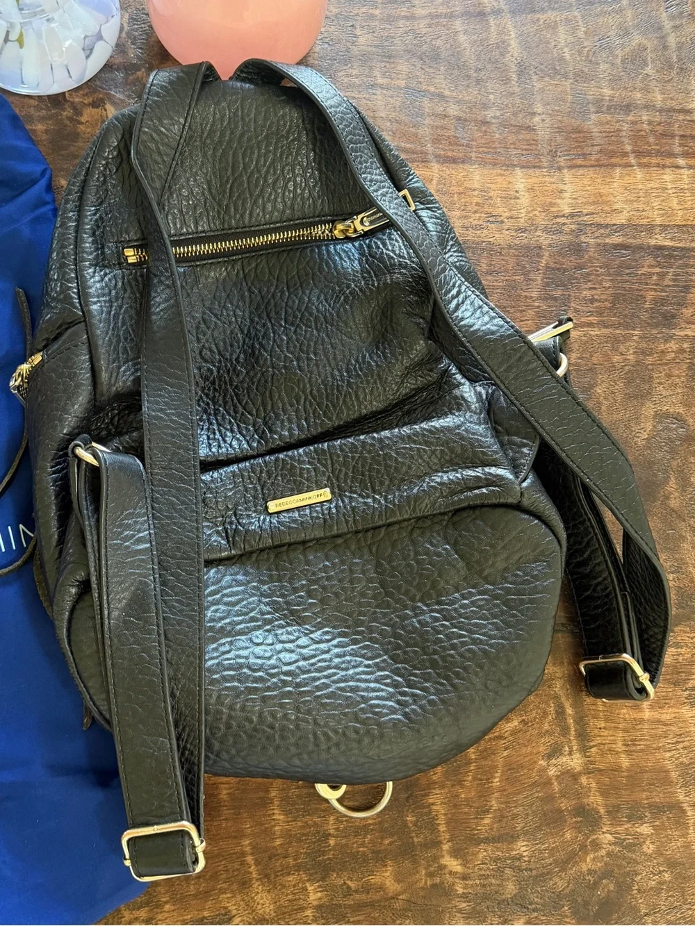Rebecca Minkoff Black Pebbled Leather Backpack Purse w/ Gold Hardware